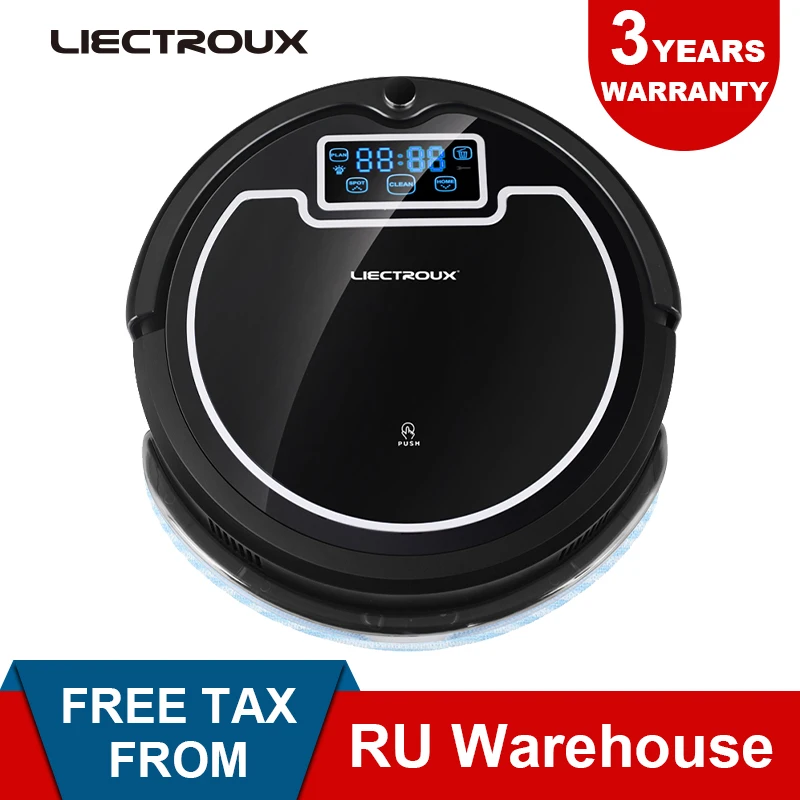 Из Москвы) LIECTROUX B2005 PLUS робот пылесос с танком для воды(влажная и сухая уборка) сенсорный экран, фильтр HEPA,моющий бак,виртуальная стена, авто подзарядка, уф,тряпка,для дома,резервуар, Швабра, Мытье