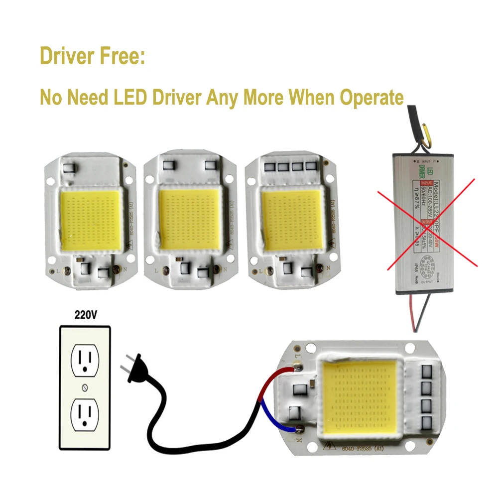 5 шт. COB светодиодный чип 220 В 20 Вт 30 Вт 50 Вт лампа рассеянного света Вход умный IC для DIY прожекторный светильник свет