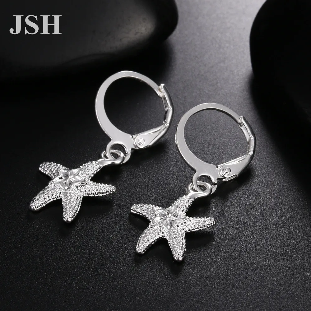

wholesale price hot gift women silver plated earrings starfish charms wedding hook Bohemia fashion classic jewelry 925 LE045