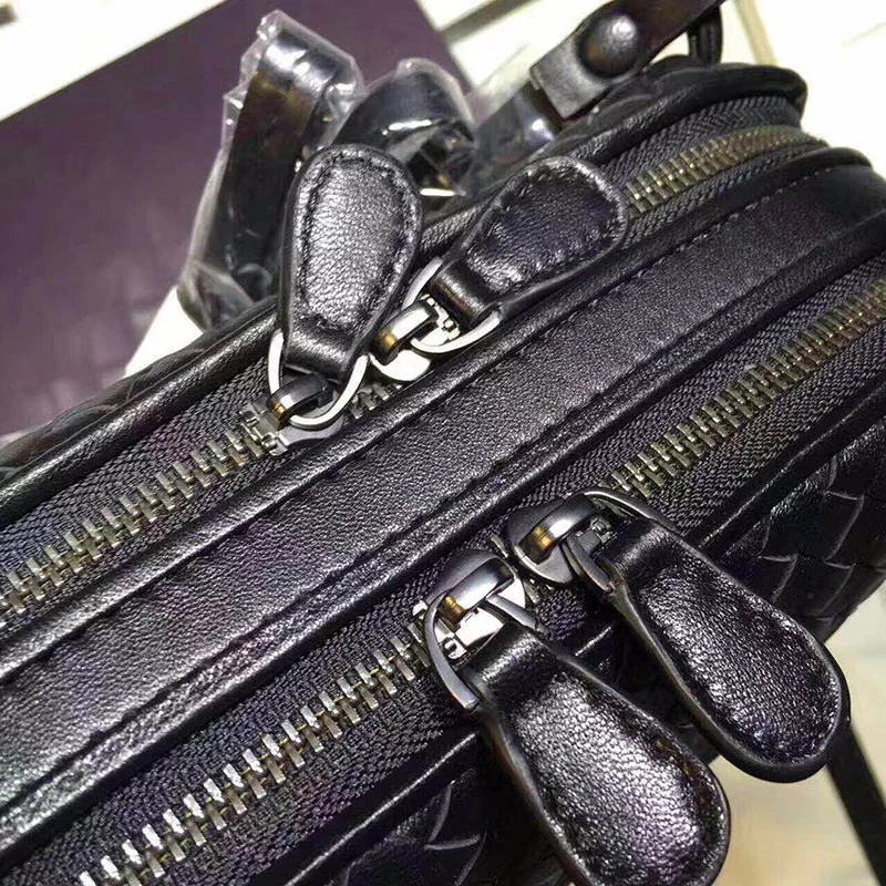 Fashion Double Zipper Sheepskin Handmade Woven Shoulder Bag Quality Genuine Leather Weave Cross-body Ladies Messenger Bag Purse