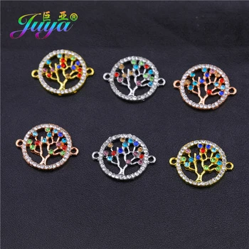 

Juya DIY Birthstone Color Life Tree Charms Evil Eye Connectors For Bracelets Making Handmade Enamel Jewelry Findings