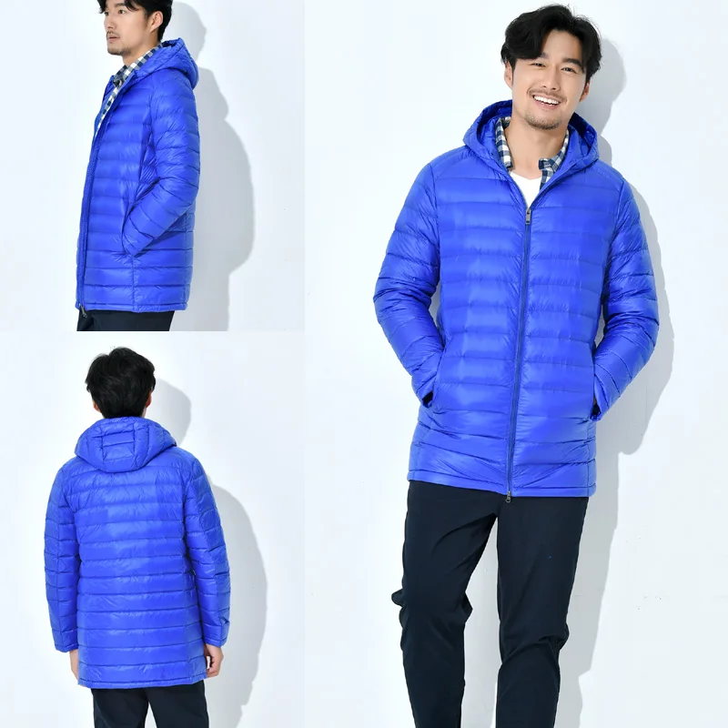 long puffer jacket New Men Long Jacket  Winter Autumn Coat Duck Down Coat Hooded Ultra Light Down Jackets Solid Color Windbreaker Zipper hooded puffer jacket