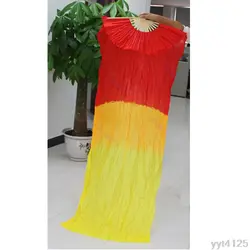 1,5 м Hand Made танец живота Silk Bamboo Fan вуали Руководство Красный Желтый Бесплатная доставка