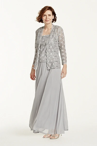 

2015 New A-Line Two Piece Lace and Chiffon Jacket Spaghetti Straps Dress Ankle-Length 3174DB Mother Of The Bride Dresses