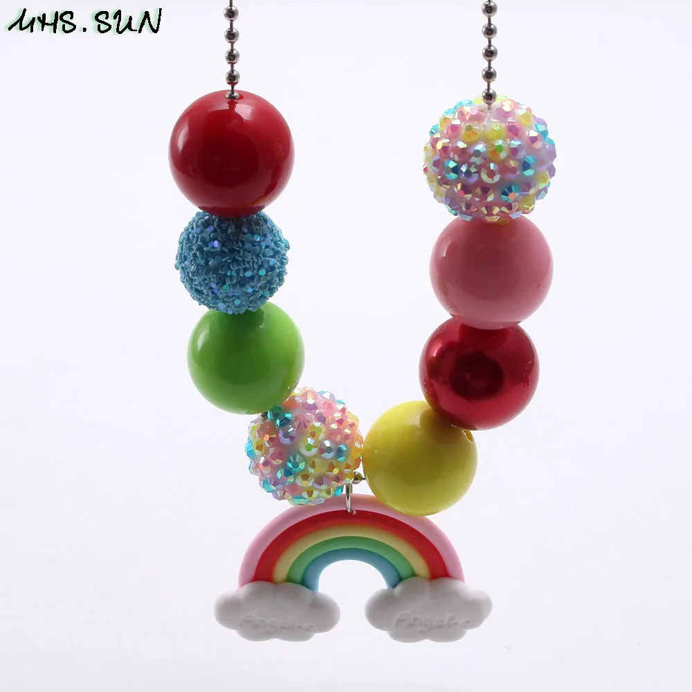MHS. SUN/Новинка, детские модные радужные подвески, ожерелье из жевательной резинки для детей, ювелирные изделия на цепочке для девочек, детское массивное цветное ожерелье из бисера, 1 шт
