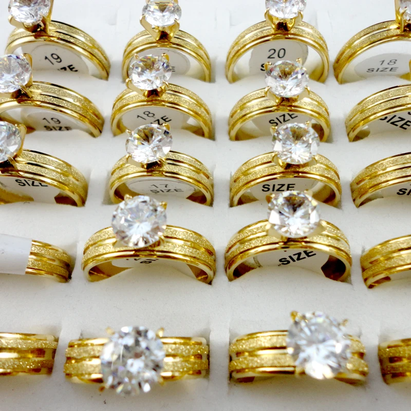 Кольцо женское из нержавеющей стали с фианитом 10 шт.|stainless steel ring|wedding ringssteel ring |