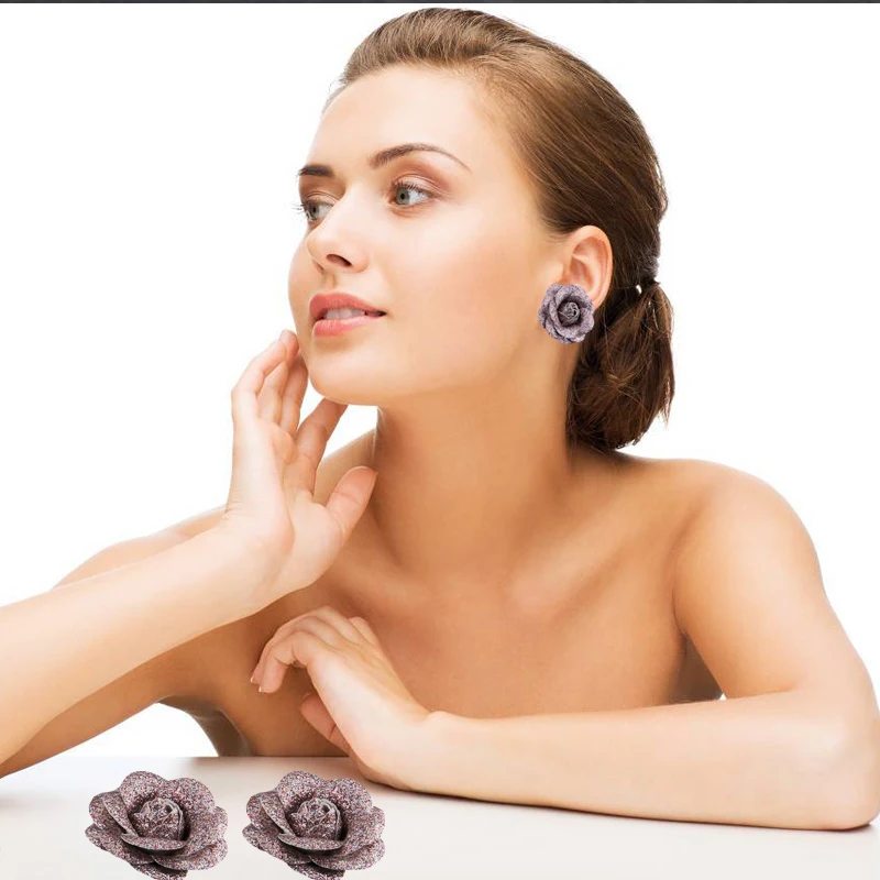 

SUQI rose flower colorful PU Stud Earrings For Women Fashion Jewelry Stainless steel Silver Earrings boho earring for girl 2018