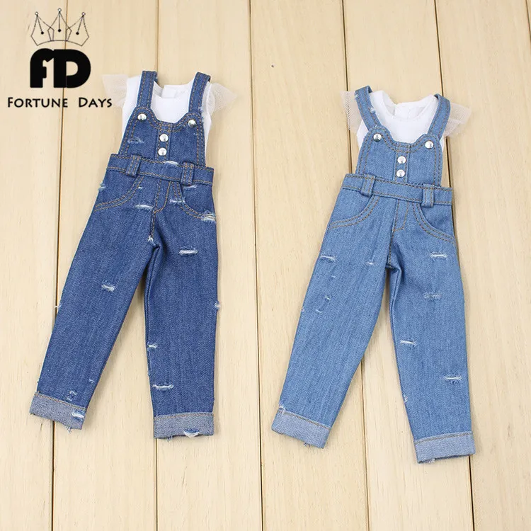 Free shipping suitable for blyth Doll icy apron dress blue jeans lace white clothes umpsuits 1/6 Free shipping suitable for blyth Doll icy apron dress blue jeans lace white clothes umpsuits 1/6