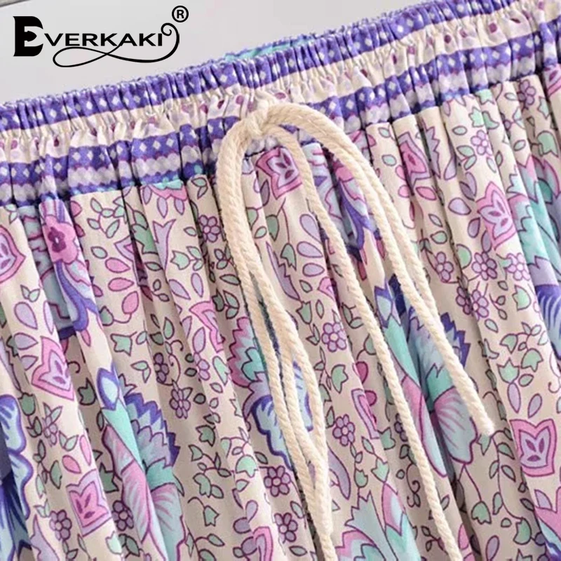 Everkaki Boho Gypsy длинная юбка с принтом, Женская хлопковая юбка с эластичным поясом, сиреневая богемная юбка для женщин, весна-лето, новинка