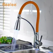 Кухонный кран Beelee, выдвижной хромированный литой оранжевый цвет, вращающийся на 360 градусов, холодный и горячий светодиодный кухонный кран Griferia Cocina BL1777