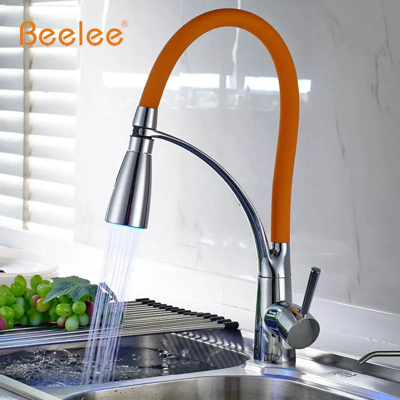 Beelee Kitchen Faucet Pull Out Chrome Cast Orange Color 360 Degree