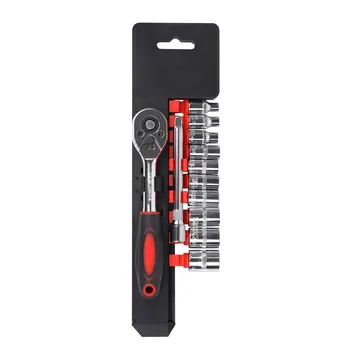 

1/4" Ratcheting Socket Wrench Drive Socket Set 4-13 mm, with Quick Release Ratchet Handle and Extension Bar with Hanging Rack