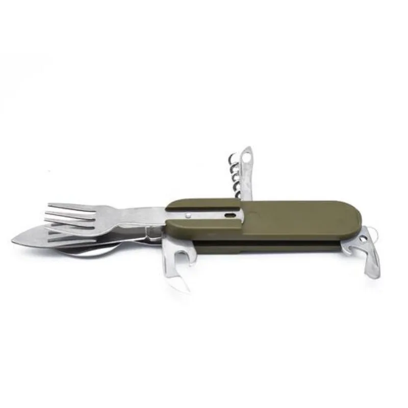 Армейский зеленый складной портативный нож из нержавеющей стали для кемпинга пикника, столовые приборы, вилка, ложка, открывалка для бутылок, столовые приборы, посуда, набор для путешествий