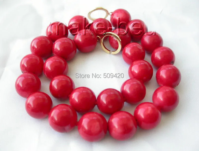 

W&O655 > Amazing WOW big 16MM ROUND natural RED CORAL BEADS necklace new clasp