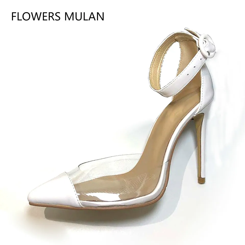 

Black Nude Patent leather Women Pumps PVC Patchwork Clear Shoes Woman High heels ankle strap Sexy ladies Wedding Party Shoes