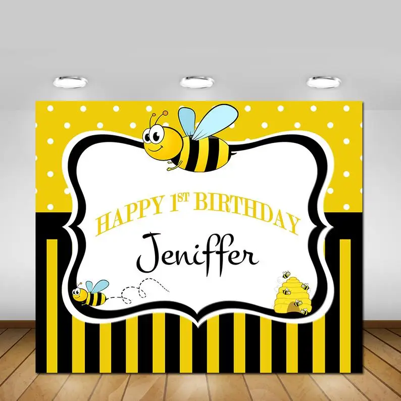 Пользовательские пчелы счастливого дня рождения ребенка фото Фон фотографии фонов качество винил