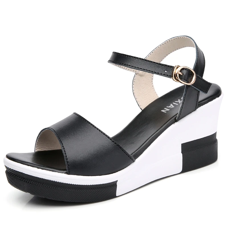 

Wedges Sandals Women Open Toe Platform Sandals Ladies Wide Fashion Leather Wedges High Heels Sandals Female Summer 2019