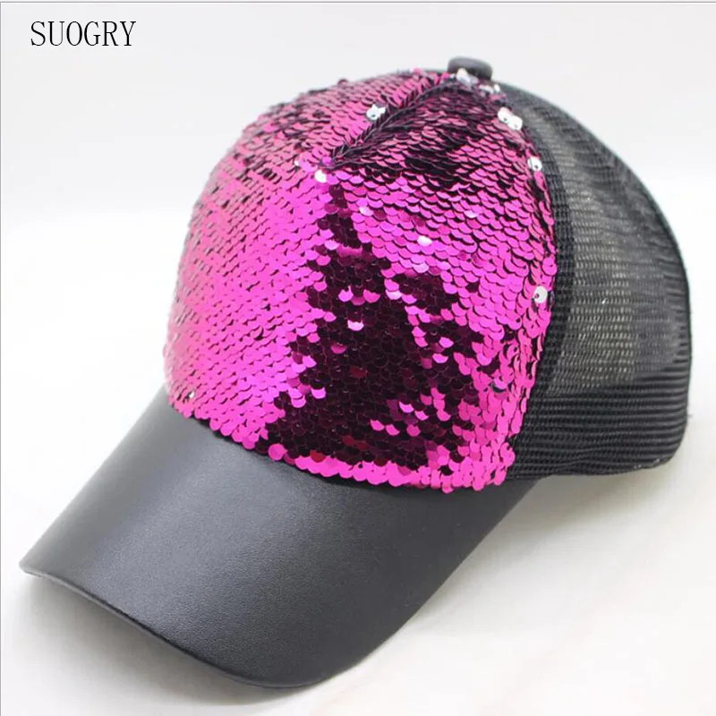 

SUOGRY New Men Women Baseball Cap Spring Summer Sun Hat Fashion Paillette Adjustable Snapback Cap Breathable Mesh Trucker Hat