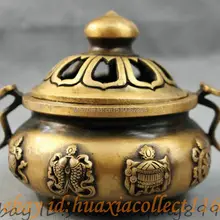 Китайский Бронзовый Народная RuYi 8 Благоприятный Стиль Статуя Курильница Курильница Банку