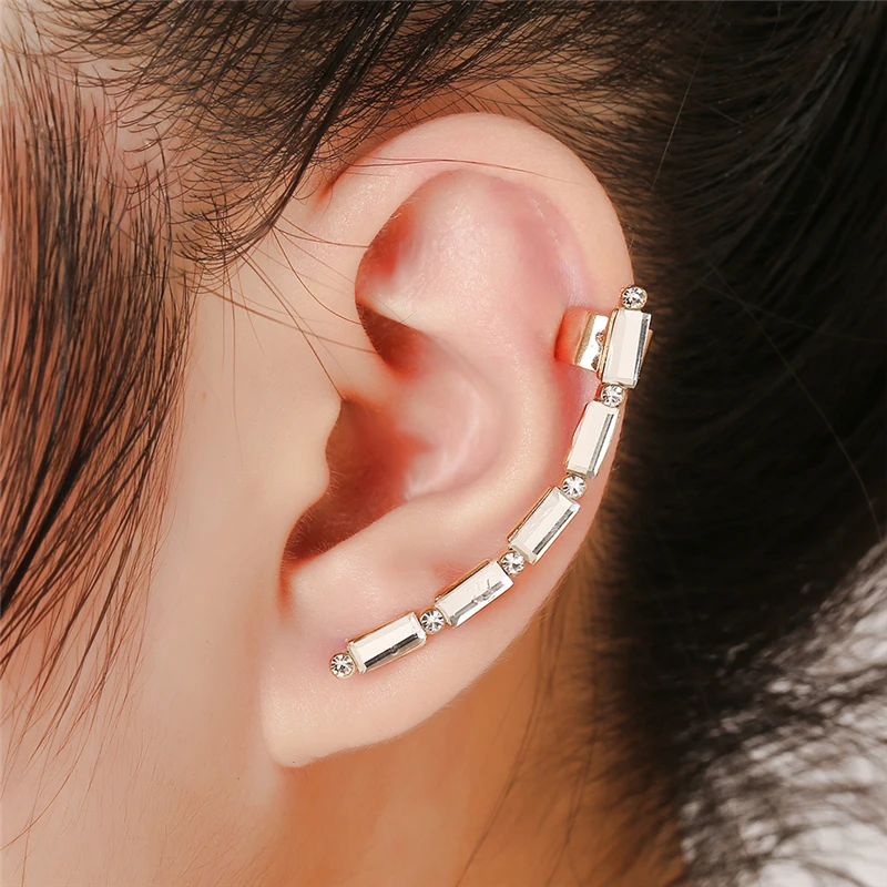 South Korea ear cuff for women gold color earrings rhinestone clip