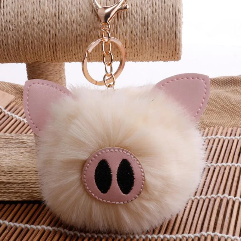 QiYuFang Cute Piggy pompón conejito llavero llaveros pom llavero conejo piel bola bolsa chapeiro pompón mujeres coche bolso llaveros QiYuFang Cute Piggy pompón conejito llavero llaveros pom llavero conejo piel bola bolsa chapeiro pompón mujeres coche bolso llaveros