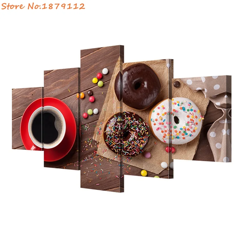 HDARTISAN-5-Pieces-Canvas-Art-Donuts-And-Coffee-Wall-Pictures-For-Living-Room-Home-Decor-Still