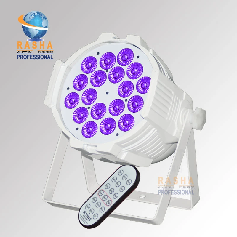 

Rasha Hex V18 wireless Dmx+IR (6IN1 RGBAW+UV Color LED's) , Mater-slave,Auto,Fade,sound Mode, For all events, Party,Clubs