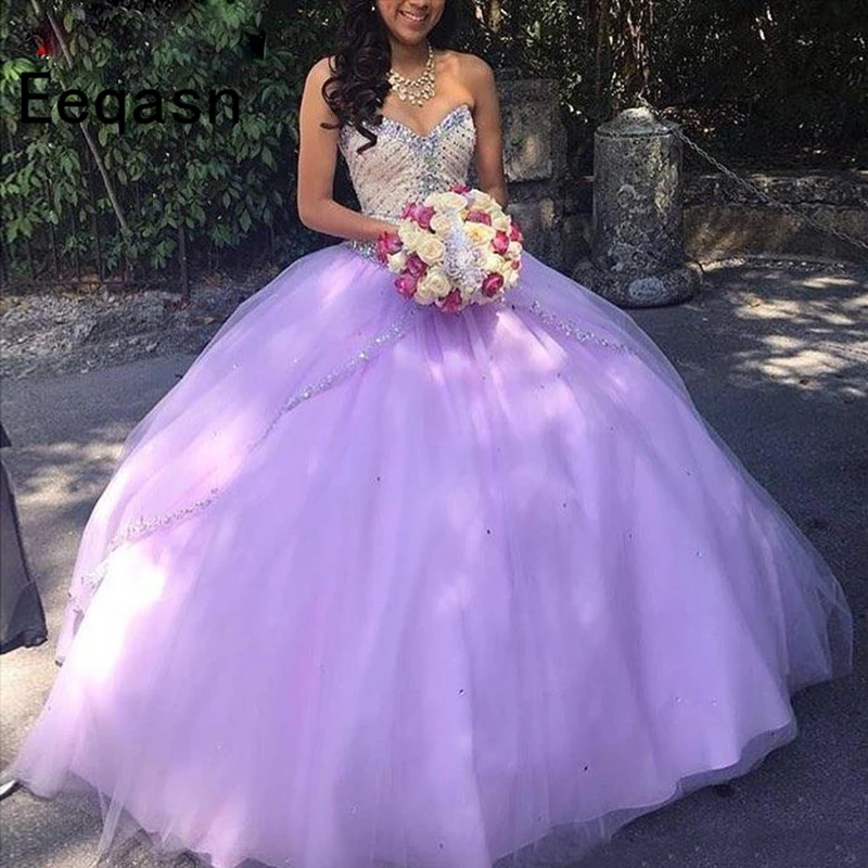 

Lilac Quinceanera Dresses Ball Gown Long Beaded Crystals Prom Party Princess Sweet 16 Dress vestidos de 15 anos 2019
