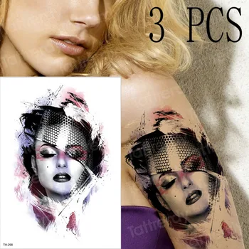 

3PCS Masked girls tattoo geisha japanese samurai tattoos waterproof temporary tattoo sticker sexy women face Branch Vivid tattoo