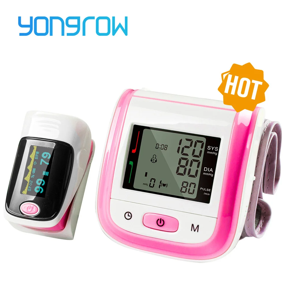 

Yongrow Wrist Medical Digital Blood Pressure Monitor Sphygmomanometer Finger Pulse Oximeter SpO2 Saturation Meter Family Health