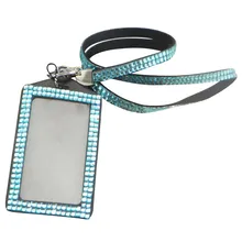 Стразы, блестящий кристалл, на заказ, ремешок, вертикальный держатель для удостоверения личности(синий светильник