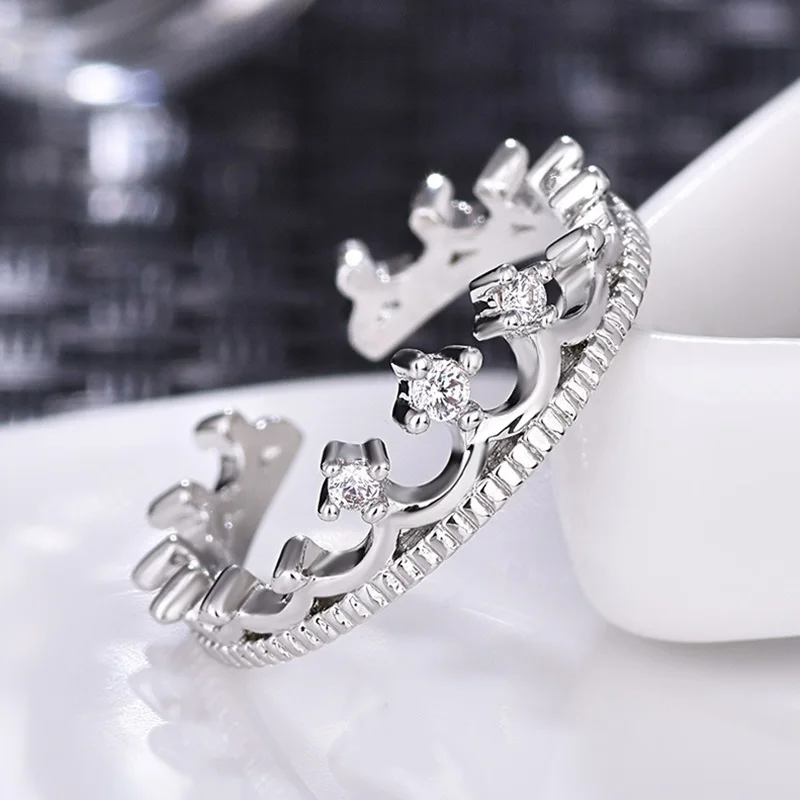 OMHXZJ, модные вечерние женские и девичьи свадебные подарки, белая корона, AAA циркон, 925 пробы, серебряное кольцо RN148