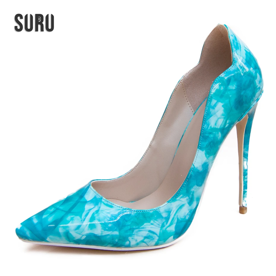 

SURU Party Pumps Stone Texture Blue Wedding Heels with 12cm Thin Height Heeled For Bride and Bridesmaid Pumps Size 34-43 Europe