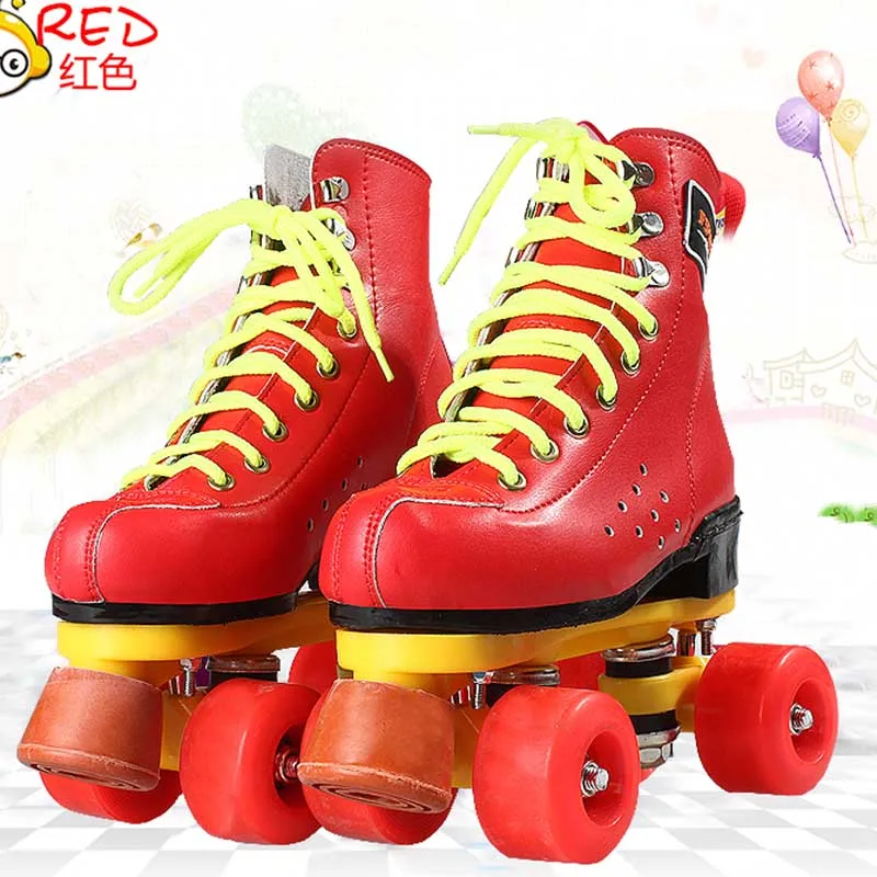 EUR size 32 37JF Roller Skates Double Line Skates Red With Red Wheels