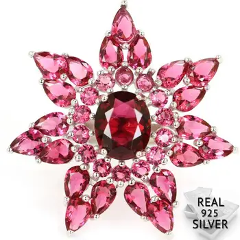 

8.1g Real 925 Solid Sterling Silver Big Star Shape Pink Raspberry Rhodolite Garnet Rings US 8.5# 37x37mm