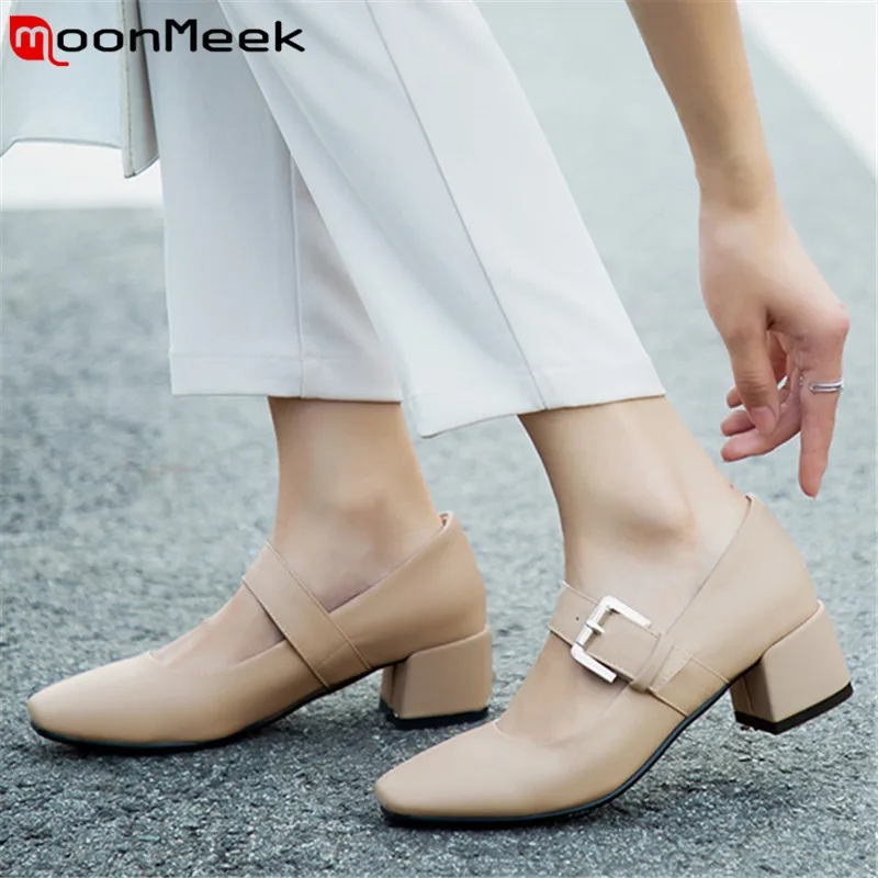 

Moonmeek 2019 new arrival women shoes square heel fashionable buckle non slip shoes med heel wedding party dress female shoes