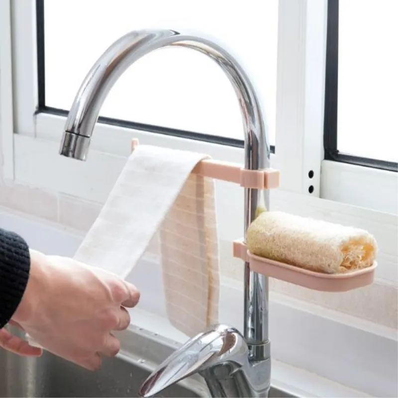 New 2 in 1 Soap Dish & Towel Rack Attachment Plastic Sink Clip