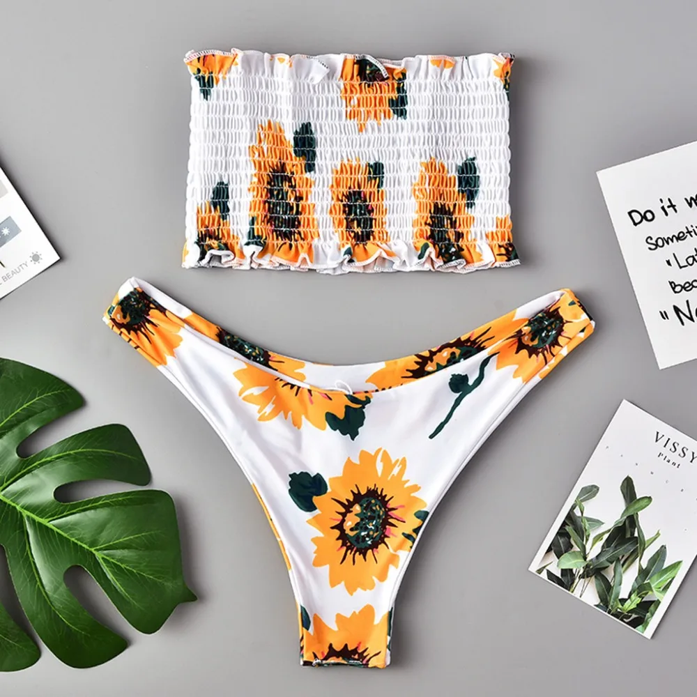 

Bikini Set Bandeau Bandage Corrugated Pleated Tube Up Two Pieces Swimwear women bikinis set summer beach costume mare donna 15#
