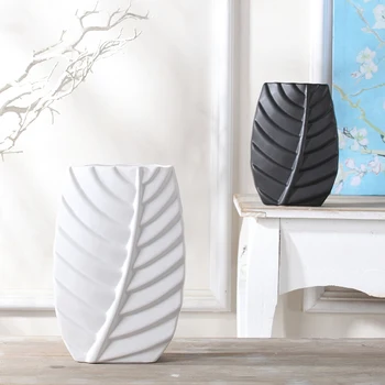

leaves design ceramic crafts black and white flower vase ornament home decoration handicrafts vase figurines wedding decorations
