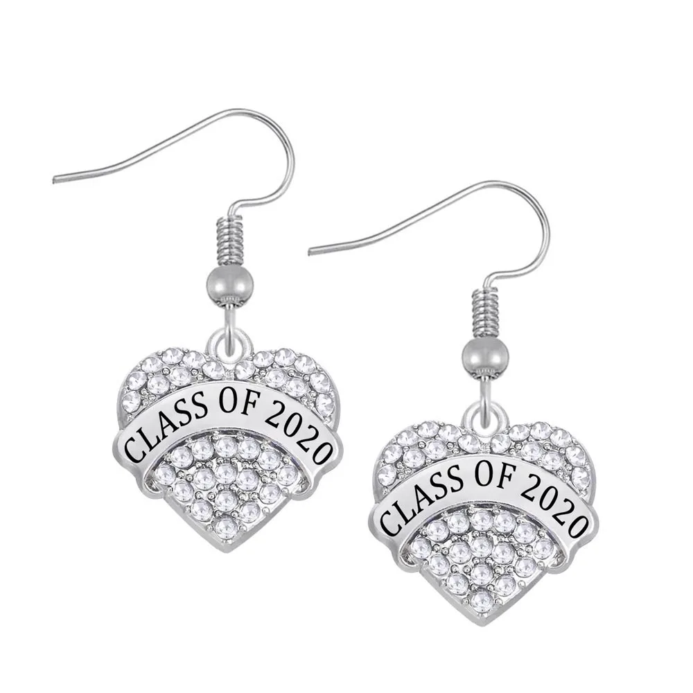 

DOUBLE NOSE School Anniversary Gift Jewelry Hotsale Words Crystal Hearts Charms Class Of 2020 Hook Earring