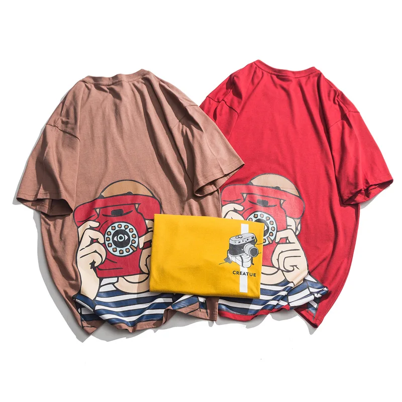 

Hip Hop Patchwork Loose T-shirt Men Streetwear Printing tshirt 2019 Summer Fashion Mens Cotton Summer Short Tops Tees A638