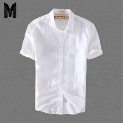 Для мужчин 4XL рубашки домашние муж. однотонные белые короткий рукав 45% хлопок 55% лен Мужская классическая рубашка Y006