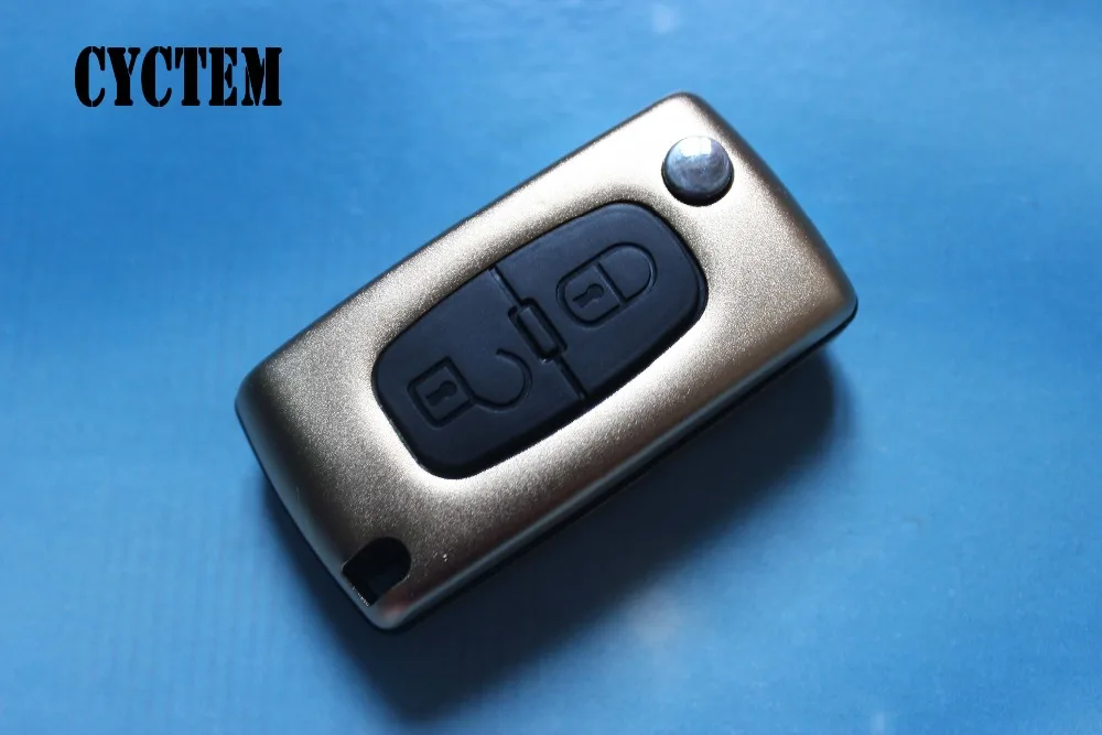 

CYCTEM Car Key Blank Cover 2 Buttons Flip Folding Remote Key Shell Fob Case Fit For Citroen 407 With Battery Holder