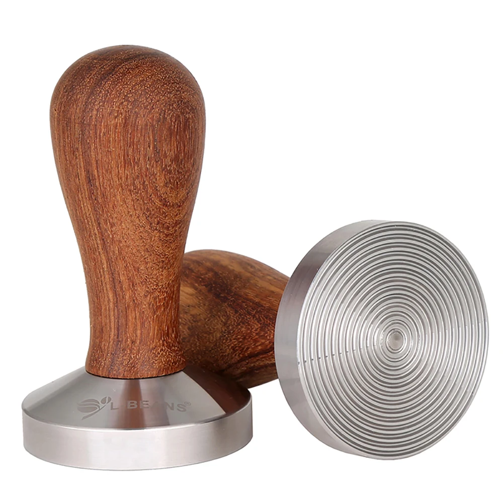 STAINLESS STEEL TAMPER PRESS 57mm BASE WOODEN HANDLE COFFEE MAKER MACHINE 