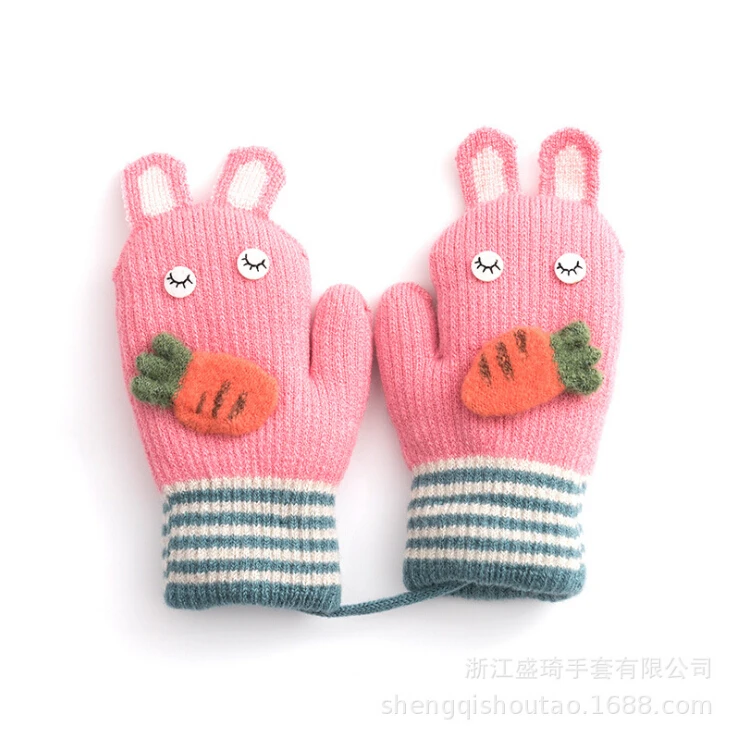 Pudcoco/Новые брендовые Детские Зимние теплые толстые меховые перчатки для маленьких мальчиков и девочек, варежки с завязками на шее - Цвет: Розовый