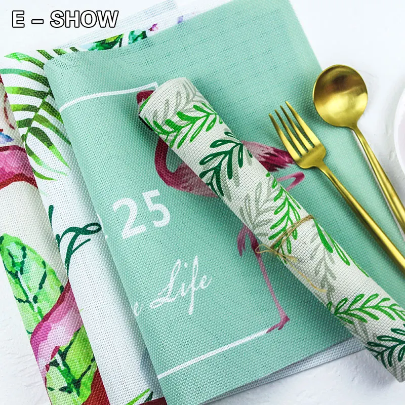 شيك النباتات الاستوائية المائدة المفارش سادة طاولة الطعام حصيرة العزل عدم الانزلاق فلامنغو الأخضر نبات الصبار وعاء كوستر