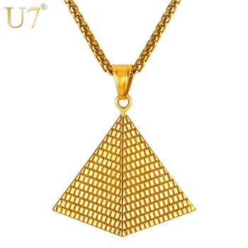 

U7 Egyptian Pyramid Pendant Charm Necklace Gold Color 316L Stainless Steel Chain Women/Men Egypt Jewelry Hot New Arrival P1005