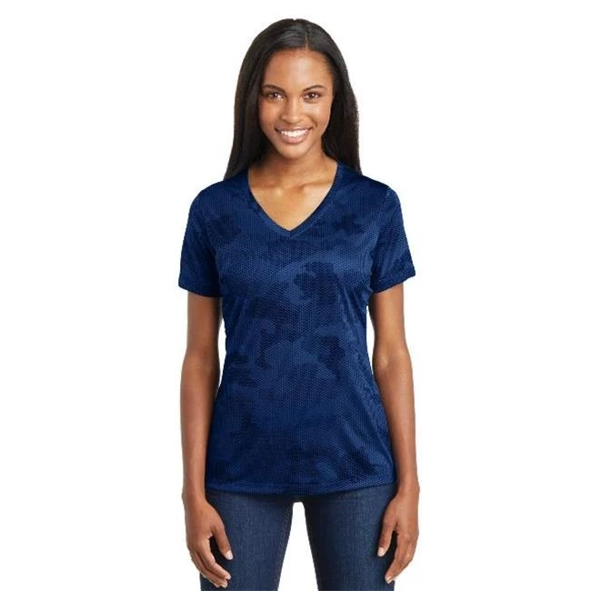 Sport-Tek LST370 Ladies CamoHex V Neck Tee True Royal Blue - 2XL