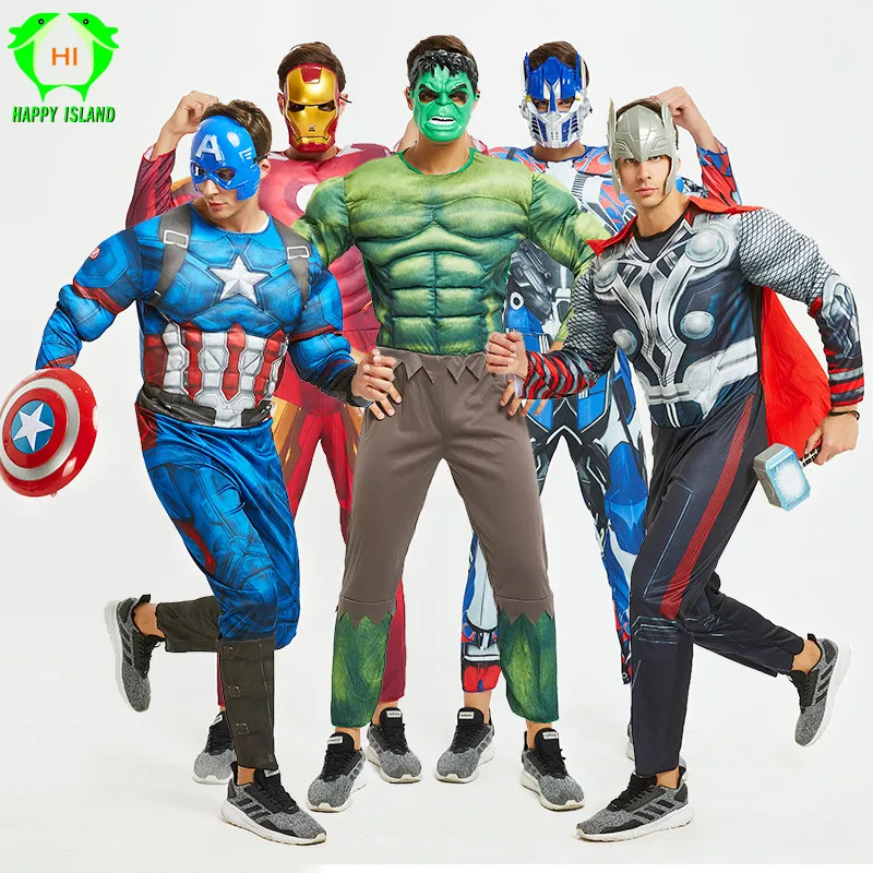 

Super Hero Avengers Endgame Clothes Jumpsuit Captain America Superman Batman Hulk IronMan Thor Muscle Cosplay Costumes Adult