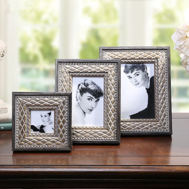 

Metal Color 3D Rhombus Pattern Design Photo Frame Vintage Wooden Picture Frame 1pcs 3"6" Frames For Pictures ramka na zdjecie